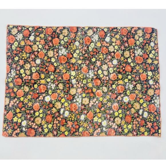 Vintage Napkins Hankies Set of 2 Printed Flower Power Orange Black Yellow 1960s - Picture 6 of 8
